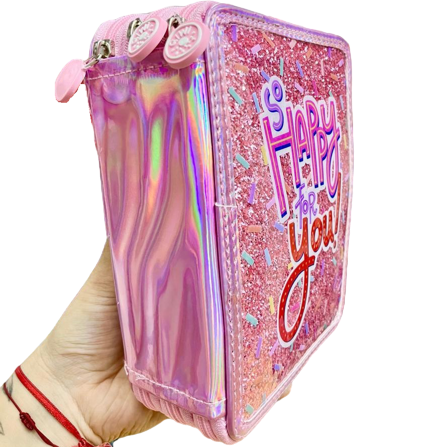 CARTUCHERAS OLAMI "GLITTER METAL" 3 PISOS REFORZADAS