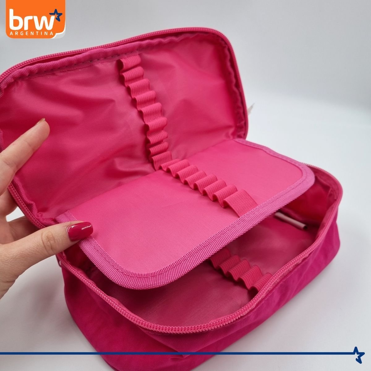 CARTUCHERAS 50 Lápices BRW ** FUCSIA **  1 Cierre c/ Divisiones Internas - PREMIUM Reforzada