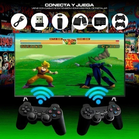 Consola de Juegos ** GAME STICK LITE ** + 10000 JUEGOS (Incluye 2 JOYSTICK) PLAYSTATION 1 - GAMEBOY- ATARI - ARCADE - SEGA entre otros HDMI EMULADOR 64GB 4K