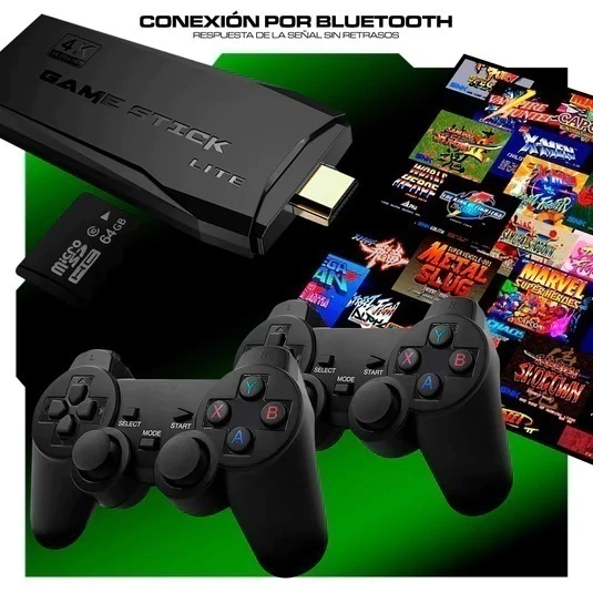 Consola de Juegos ** GAME STICK LITE ** + 10000 JUEGOS (Incluye 2 JOYSTICK) PLAYSTATION 1 - GAMEBOY- ATARI - ARCADE - SEGA entre otros HDMI EMULADOR 64GB 4K
