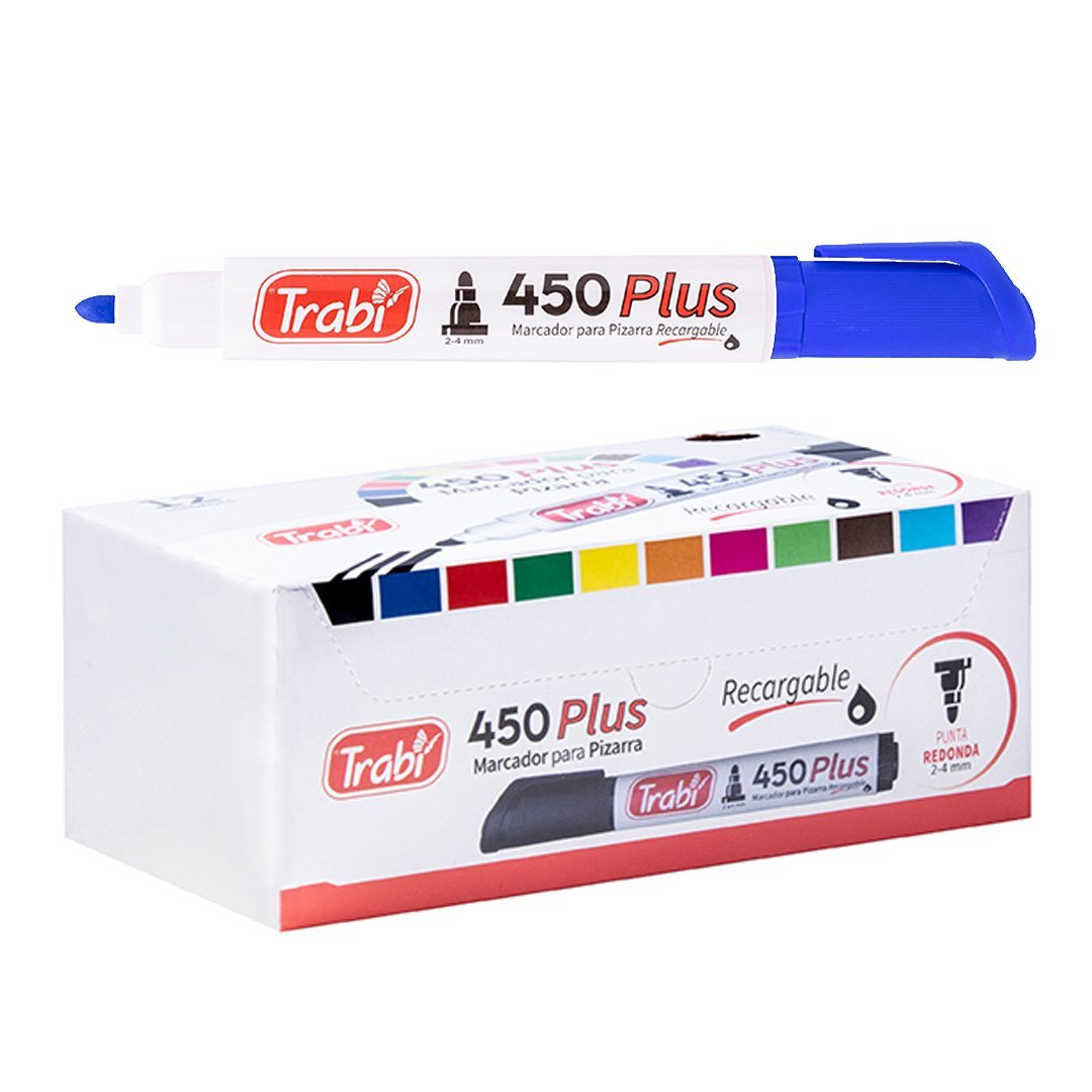 ||OFERTA EFECTIVO / TRANSFERENCIA|| Marcador para Pizarra ** Azul 450 (CAJA x 12) **  RECARGABLE Trabi