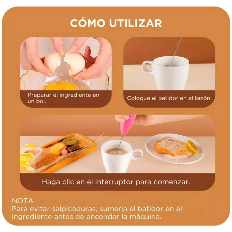 Batidor Café Leche Crema Espuma Huevos Cocina - A Pilas