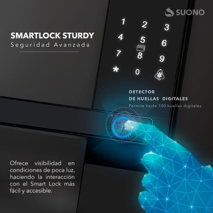 Cerradura *SMART STURDY SUONO* Huella Timbre Codigo Tarjeta proximidad WIFI App TUYA / Smartlife