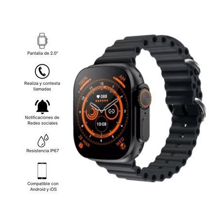 Reloj "Z59 ULTRA NEGRO" Smart Watch BIG (Carga Inalambrica)