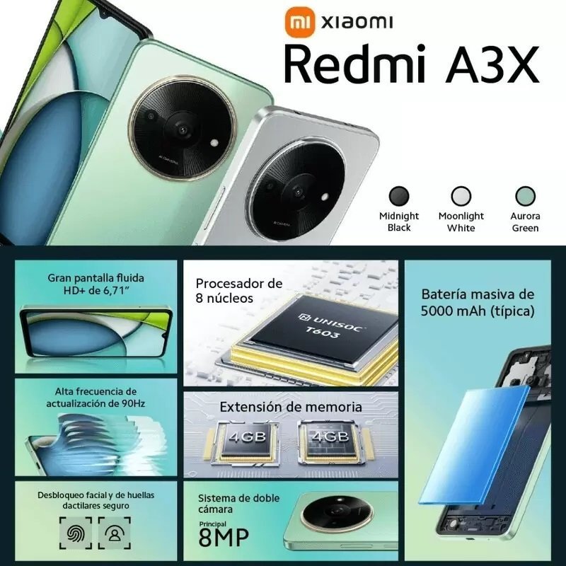 XIAOMI - REDMI A3x VERDE - 64GB Liberado // GARANTIA 3 Meses //