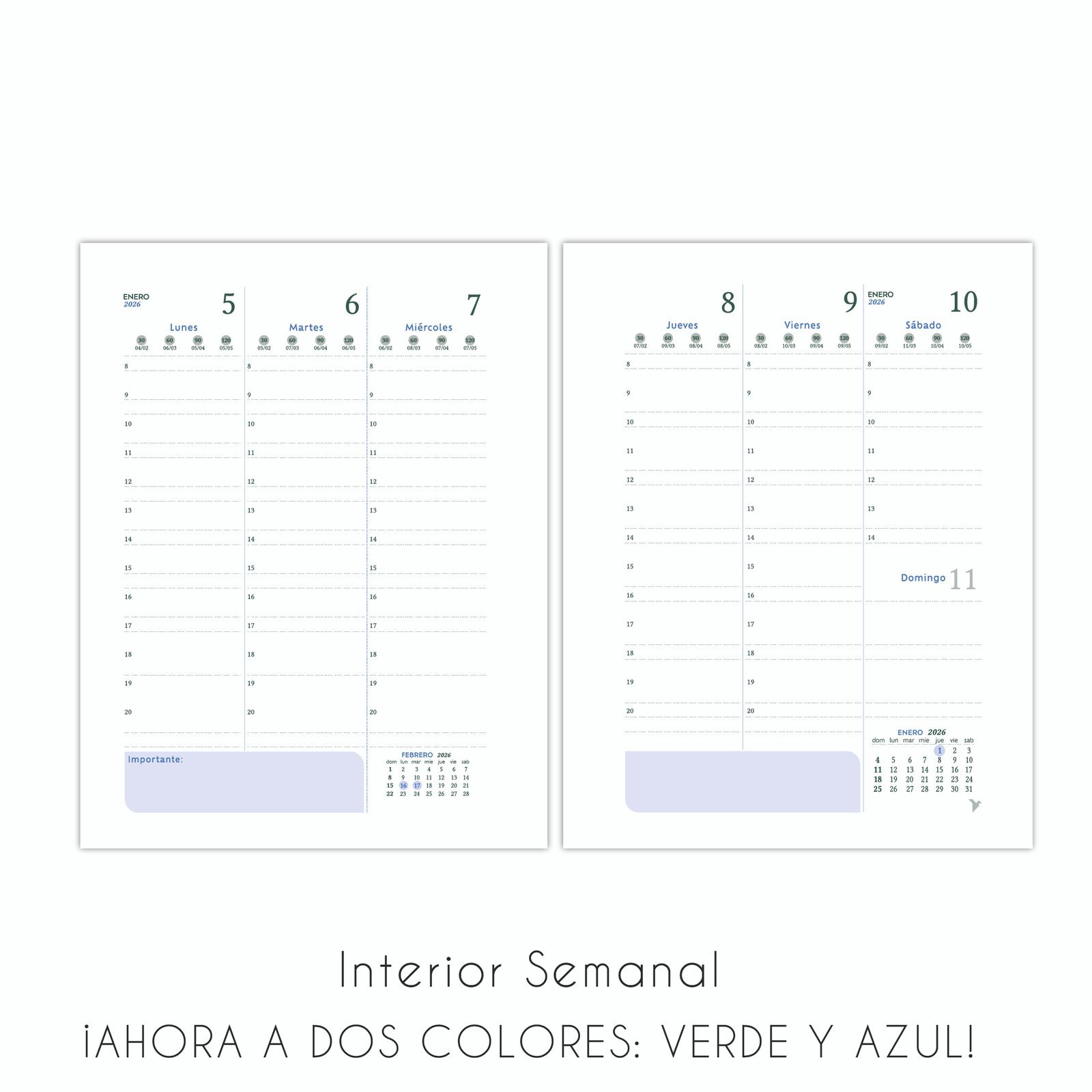 Agendas 2026 " CUERINA C/ CIERRE Y ANILLADA " -Semanal- 16x22 A5 TAMAÑO MEDIANO PREMIUM