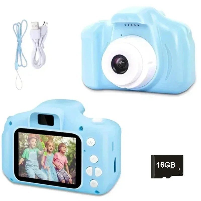 Camarita Digital Infantil * Celeste * Fotos + Videos + Filtros + Juegos  Recargable (Memoria SD NO INCLUIDA)