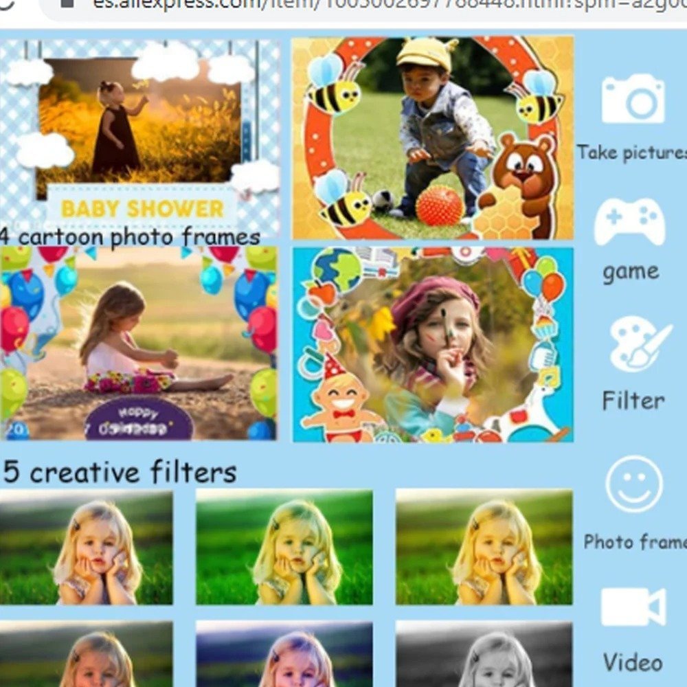 Camarita Digital Infantil * Celeste * Fotos + Videos + Filtros + Juegos  Recargable (Memoria SD NO INCLUIDA)