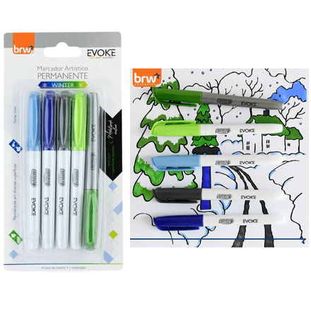 MARCADORES INDELEBLE BRW **WINTER** x 5 - PUNTA FINA - (Incluye 1 metalizado)