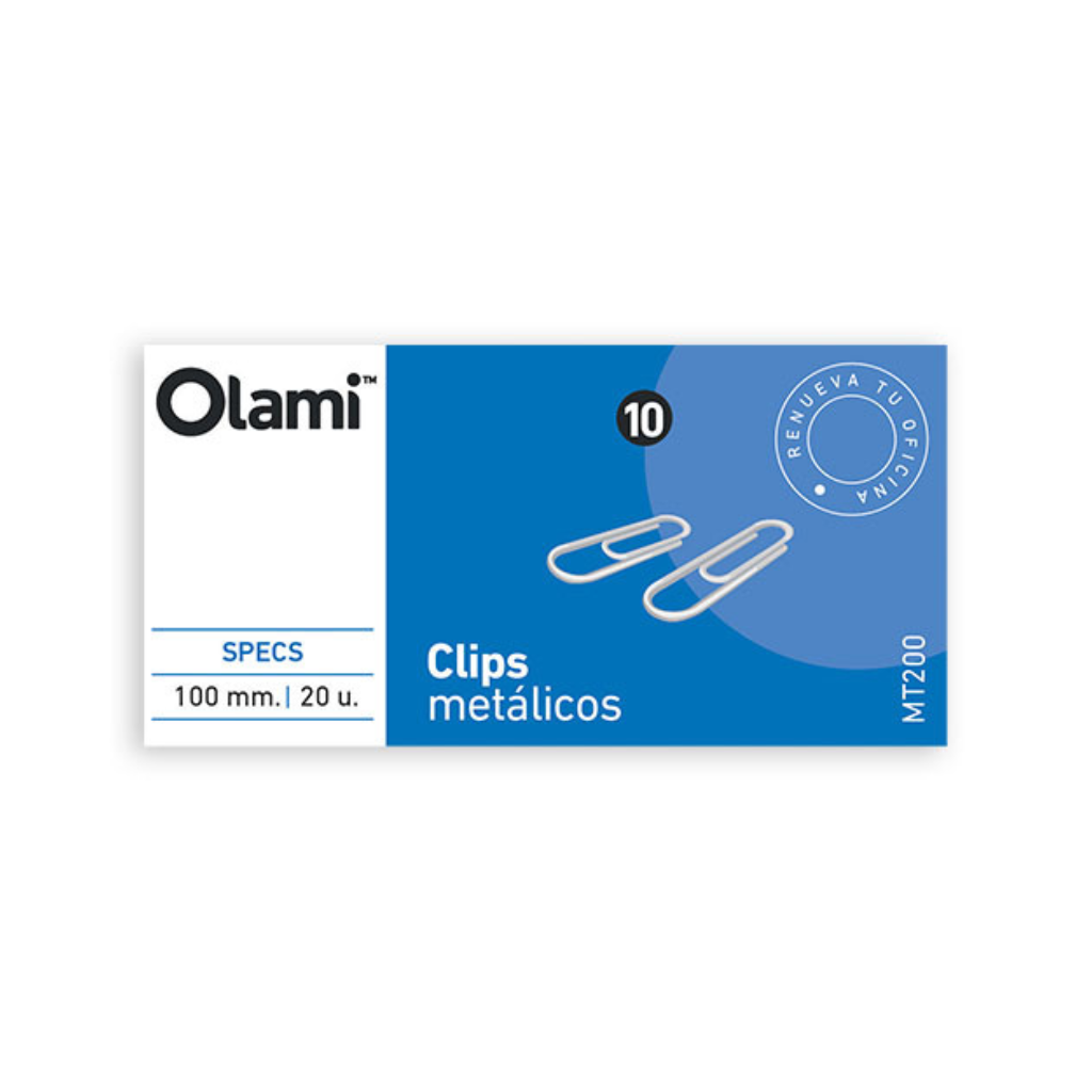 Clips OLAMI Metalicos N° 10 (100mm) Cajita x 20 unidades (Extra Grandes)