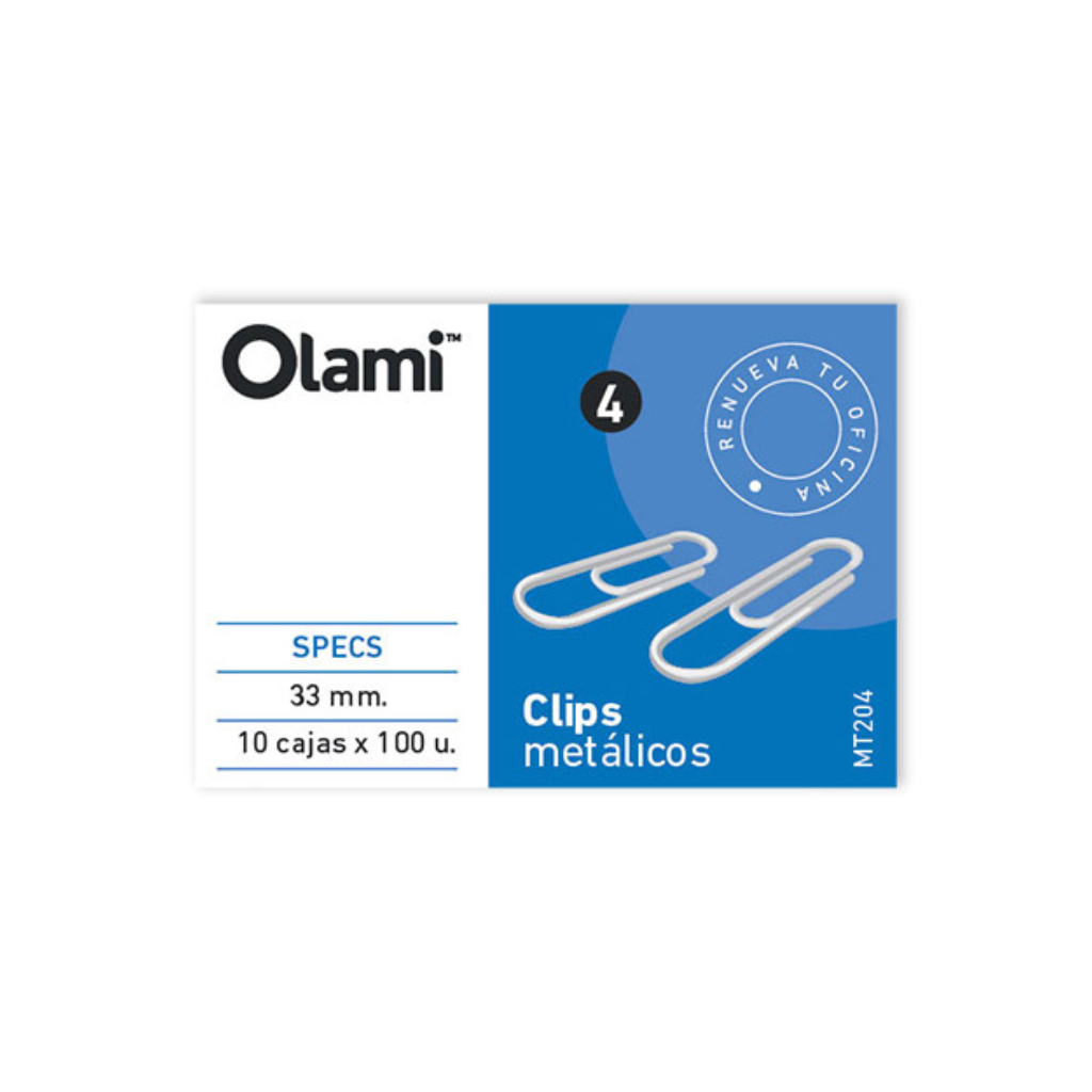 Clips Olami Metalicos N° 4 (33mm) Cajita x 100 unidades