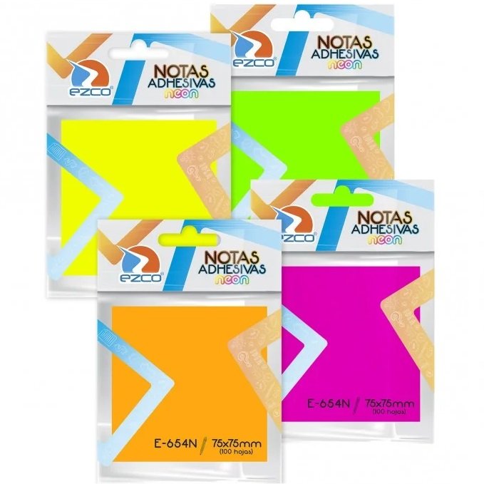Notas Adhesivas Ezco 75 x 75 " Colores Flúo (Neón) "