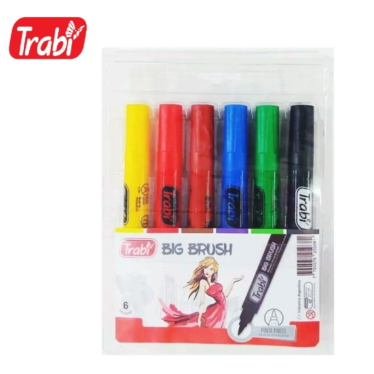 Marcadores BIG BRUSH // Clasicos x 6 // Trabi Punta Pincel (GRUESOS)