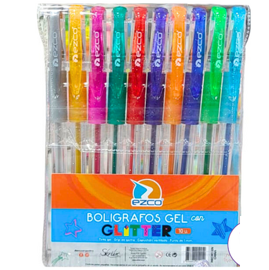 LAPICERAS EN GEL * GLITTER *  EZCO X 10 (BRILLO)