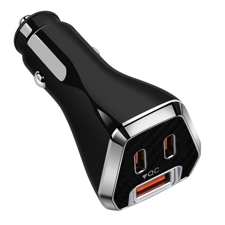 Cargador de Auto para Celular " 3.1 A Salida USB y 2 Tipo C" (Carga Rápida) 12 V - SIN CABLE - 53004