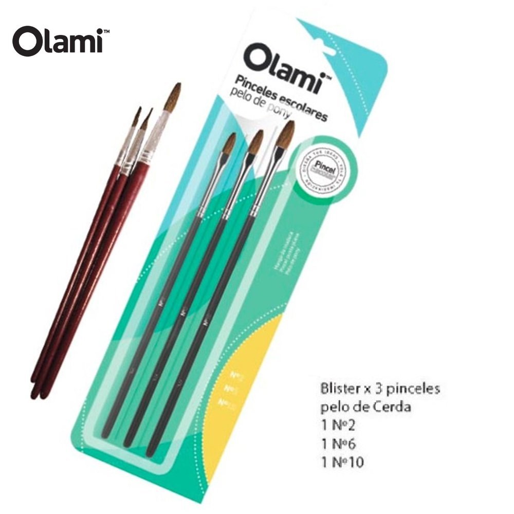 PINCELES ESCOLARES "REDONDOS" x 3 ( 1 Chico - 1 Mediano y 1 Grande) Olami