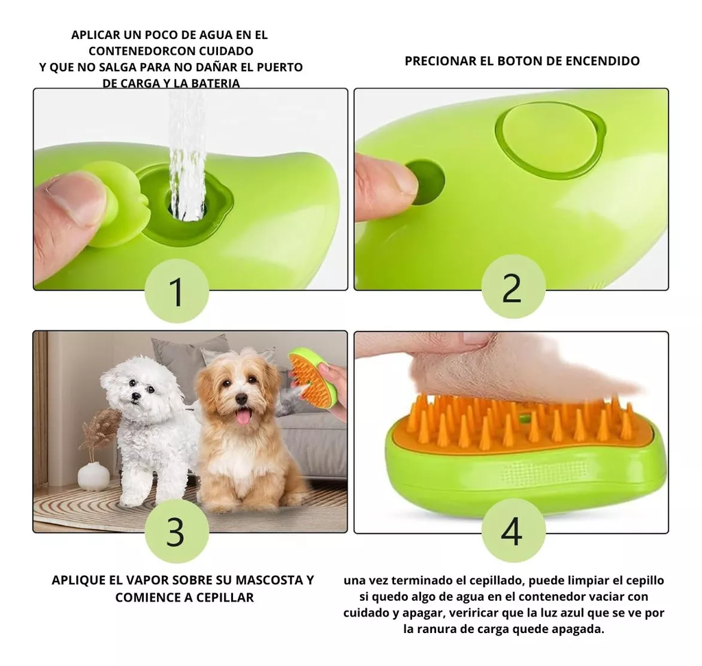 Cepillo para Mascotas - Vapor - Masajeador - Limpieza y Cuidado Animal RECARGABLE