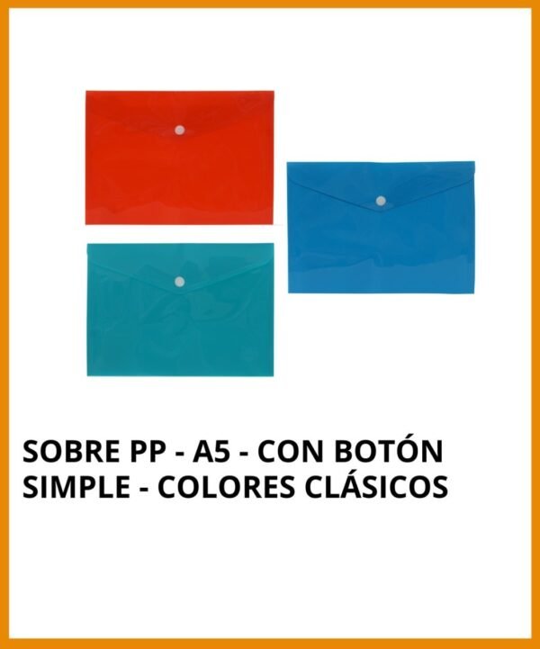 Sobre Plástico cierre c/ Botón "Rideo TRADICIONAL " tamaño A5 (chico)