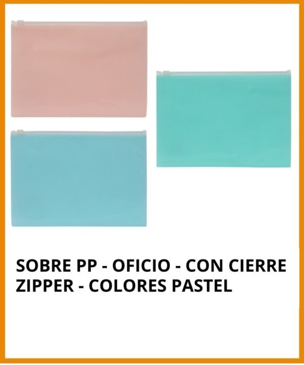 Sobre Plástico cierre ZIP "Rideo PASTEL " tamaño OFICIO (grande)
