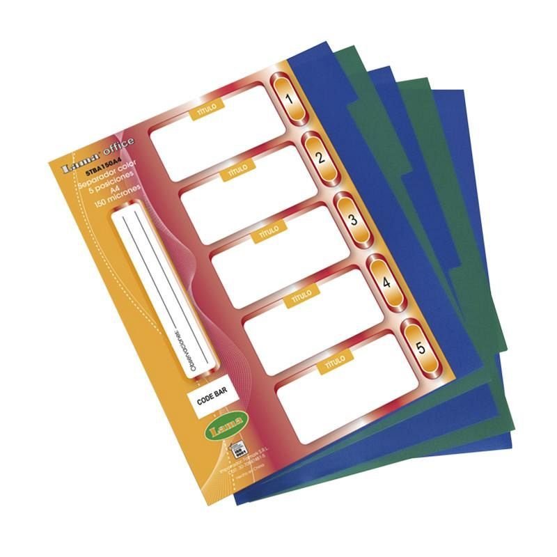 Separadores de Materias LAMA " TRADICIONAL " Tamaño A4 x 5 unidades (Plastico)