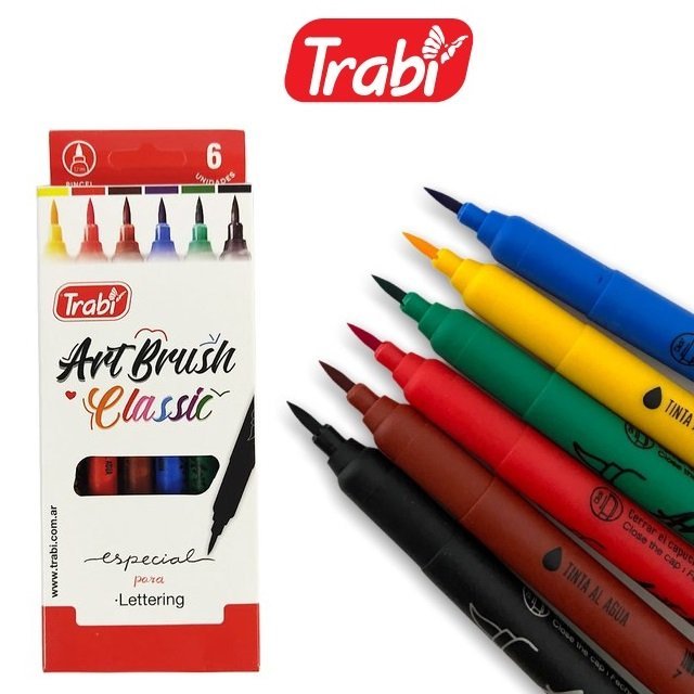Marcadores ART BRUSH // Clasicos x 6 // Trabi Punta Pincel (FINITOS)