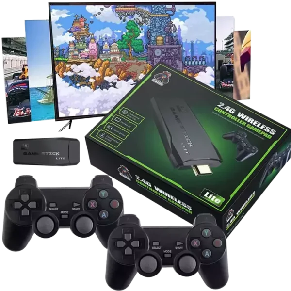 Consola de Juegos ** GAME STICK LITE ** + 10000 JUEGOS (Incluye 2 JOYSTICK) PLAYSTATION 1 - GAMEBOY- ATARI - ARCADE - SEGA entre otros HDMI EMULADOR 64GB 4K