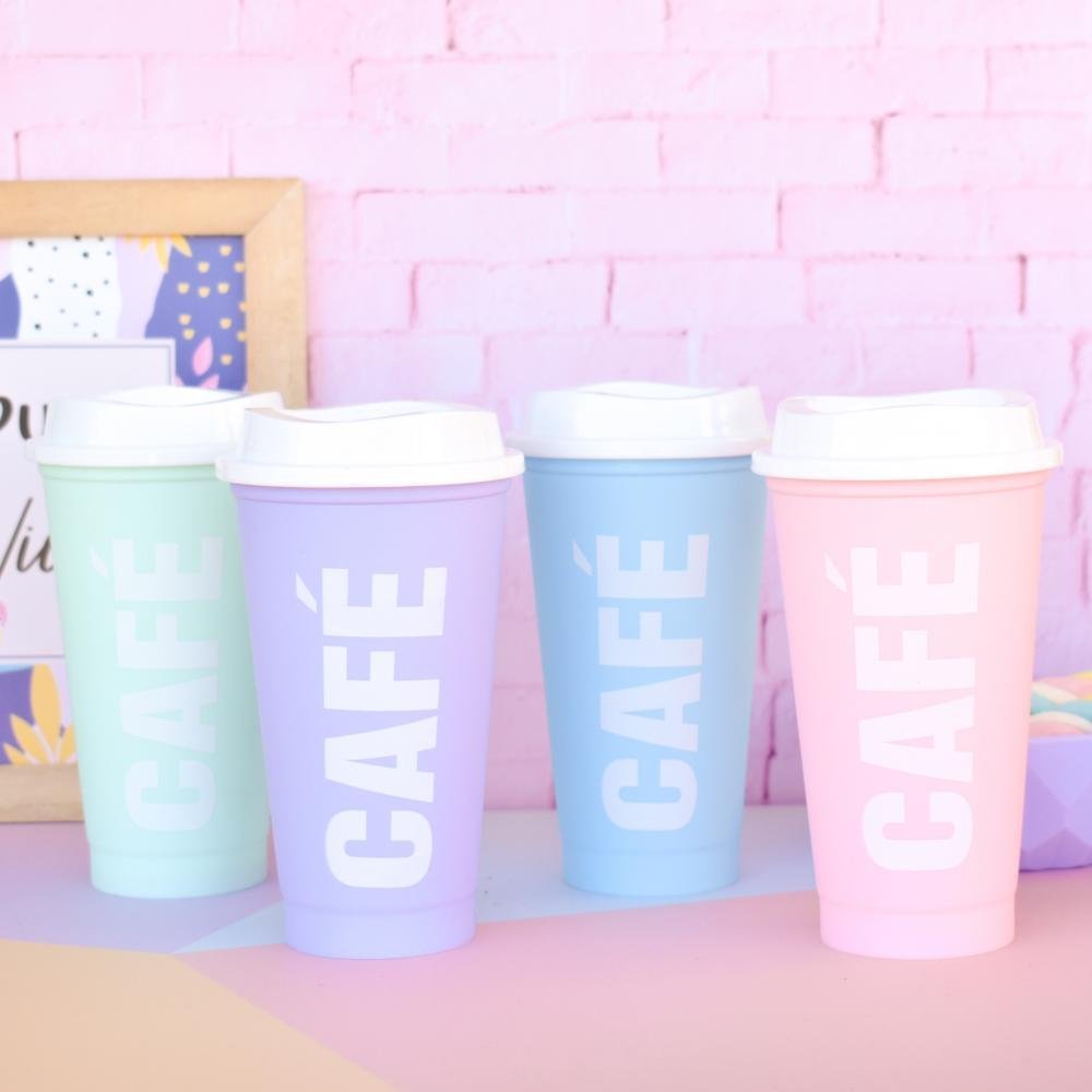 Vaso "Café ROSA PASTEL" con Tapa (Linea ECO) 500cc