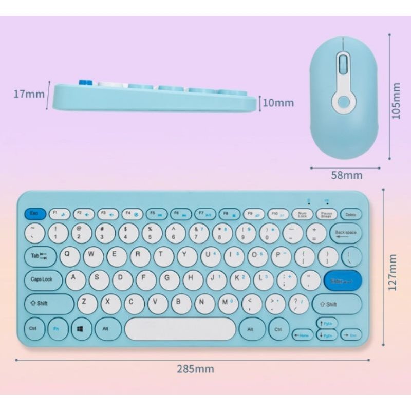 Combo Mini Inalámbrico * HK - 09 CELESTE PASTEL * ( Teclado + Mouse ) Pc Notebook Celular Tablet Mac