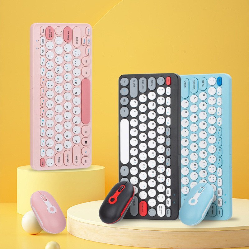 Combo Mini Inalámbrico * HK - 09 CELESTE PASTEL * ( Teclado + Mouse ) Pc Notebook Celular Tablet Mac