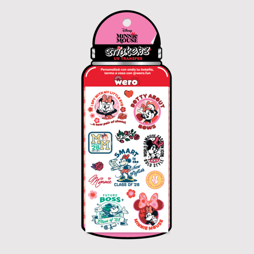 Plancha de Stickers UV * MINNIE MOUSE * RESISTENTE AL AGUA (para B0tellas, Vas0s , T3rmos) x 2 Planchas
