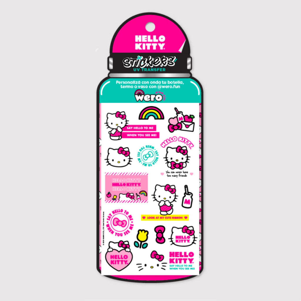 Plancha de Stickers UV * HELLO KITTY * RESISTENTE AL AGUA (para B0tellas, Vas0s , T3rmos) x 2 Planchas