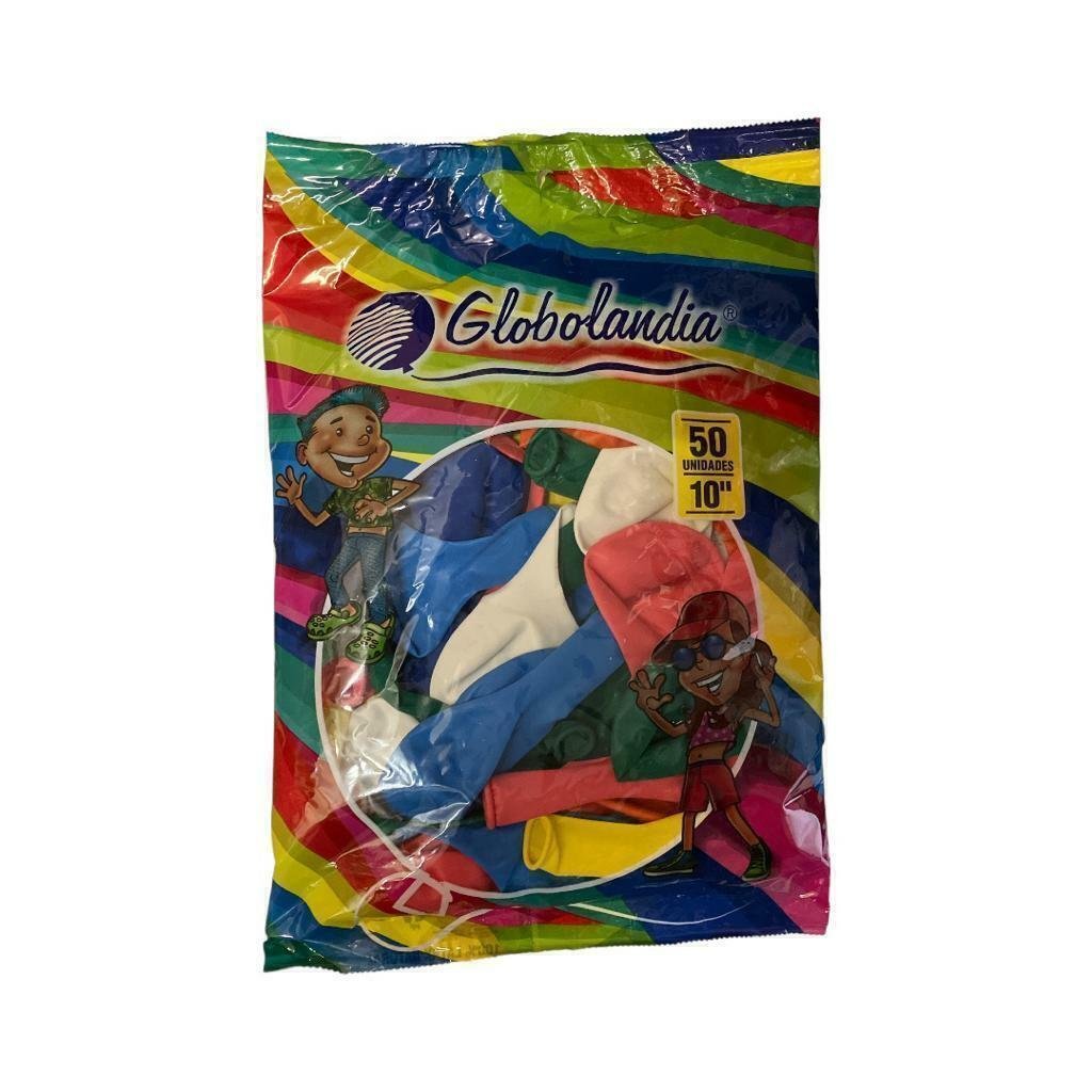 GLOBOS GLOBOLANDIA "COLORES SURTIDOS" BOLSA X 50 UNIDADES (TRADICIONALES)