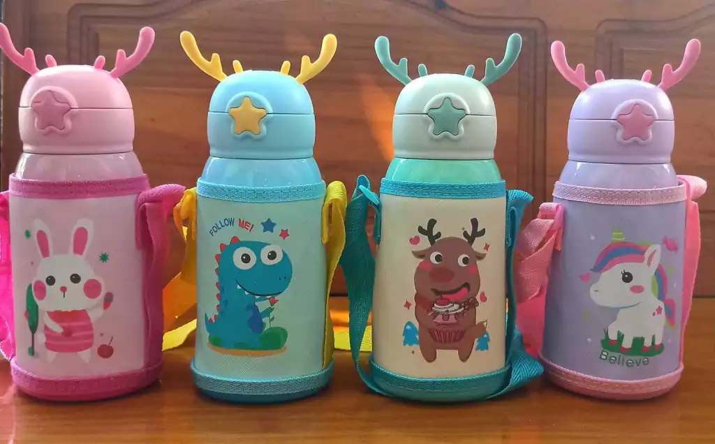 BOTELLA / TERMO INFANTIL * CONEJITO * C/ FUNDA 2 EN 1 ---> TAPA DE TERMO + PICO TIPO SORBETE 500ML ACERO INOXIDABLE