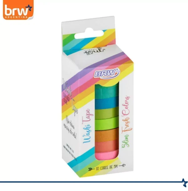 CINTA BRW " SLIM X 10 UNIDADES " 5 MTS WASHI TAPE DECORATIVA