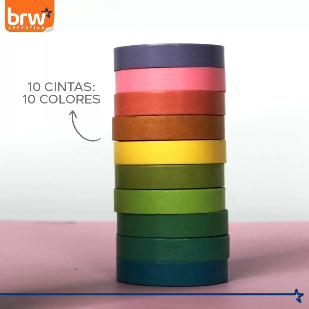 CINTA BRW " SLIM X 10 UNIDADES " 5 MTS WASHI TAPE DECORATIVA