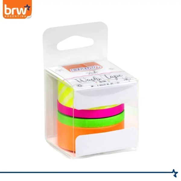CINTA BRW " NEON X 4 UNIDADES " 3 MTS WASHI TAPE DECORATIVA
