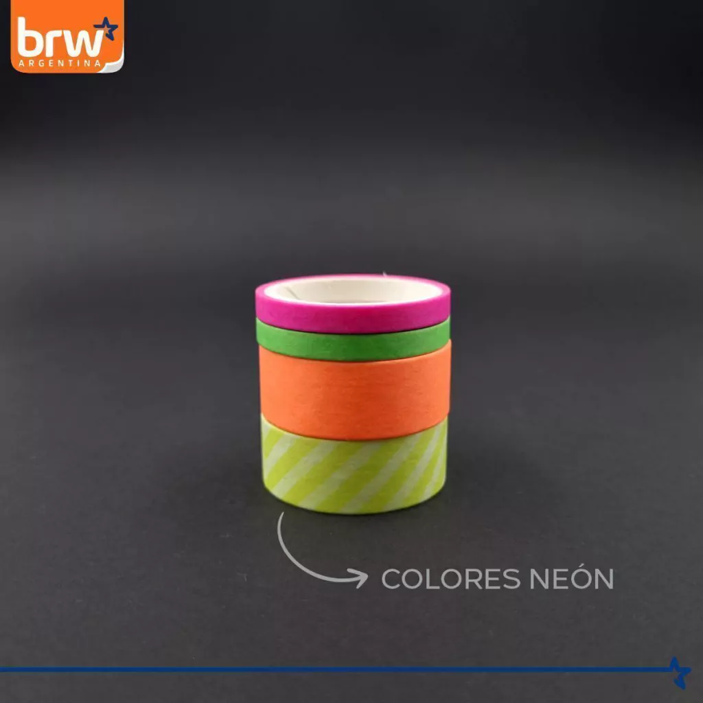 CINTA BRW " NEON X 4 UNIDADES " 3 MTS WASHI TAPE DECORATIVA