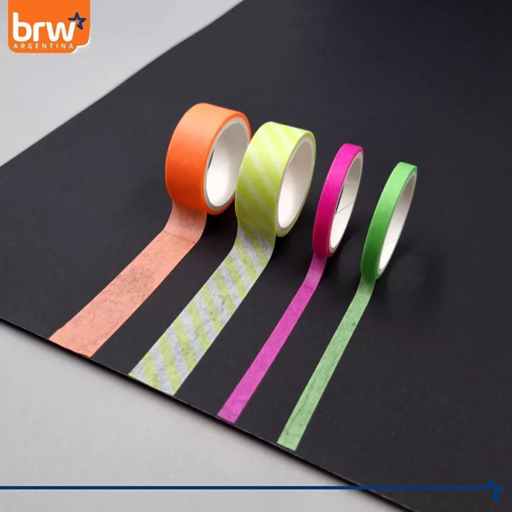 CINTA BRW " NEON X 4 UNIDADES " 3 MTS WASHI TAPE DECORATIVA