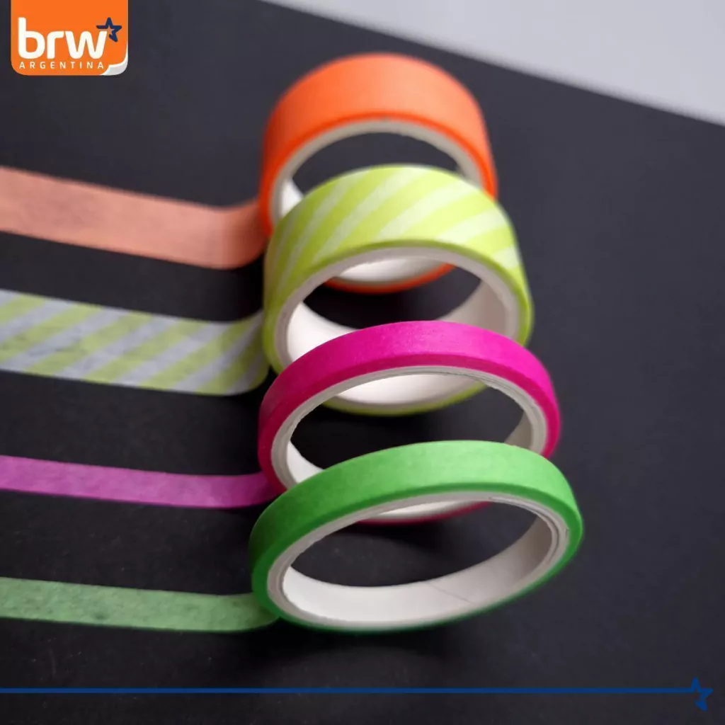 CINTA BRW " NEON X 4 UNIDADES " 3 MTS WASHI TAPE DECORATIVA