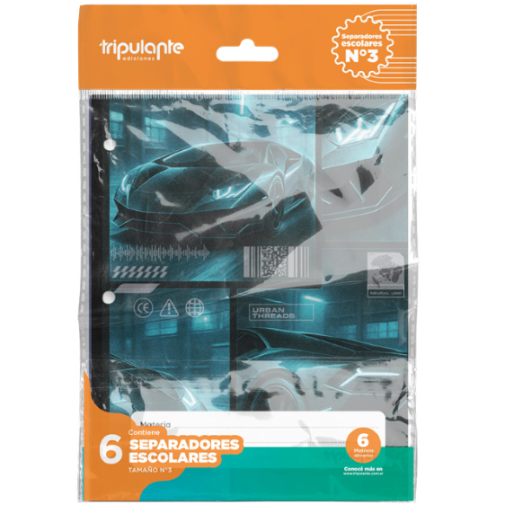 Separadores de Materias  " AUTOS " Tamaño Escolar (Fantasia) Tripulante