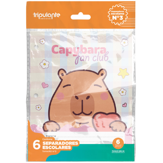 Separadores de Materias " CAPYBARA " Tamaño Escolar (Fantasia) Tripulante