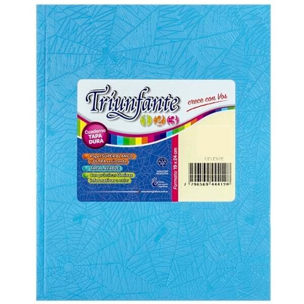 Cuaderno Tapa Dura Forrado Araña // CELESTE // TRIUNFANTE 100 HOJAS RAYADO (TAMAÑO GRANDE N°3 / A3) 19x24