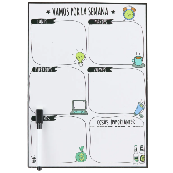 Pizarras Planner A4 "PLANIFICADOR SEMANAL" p/ heladera con imán + Marcad0r + B0rrador
