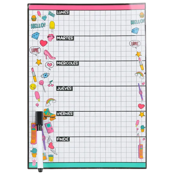 Pizarras Planner A4 "PLANIFICADOR SEMANAL" p/ heladera con imán + Marcad0r + B0rrador