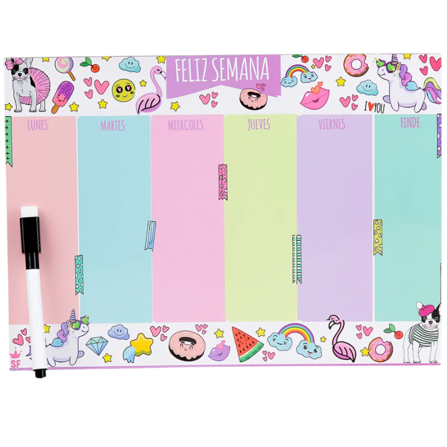 Pizarras Planner A4 "PLANIFICADOR SEMANAL" p/ heladera con imán + Marcad0r + B0rrador