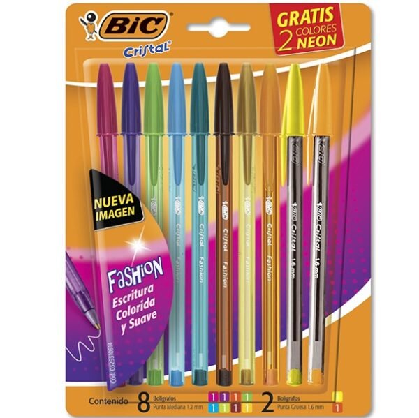 Lapiceras de Color Bic Fashion x 10 (2 Flúo incluidas)