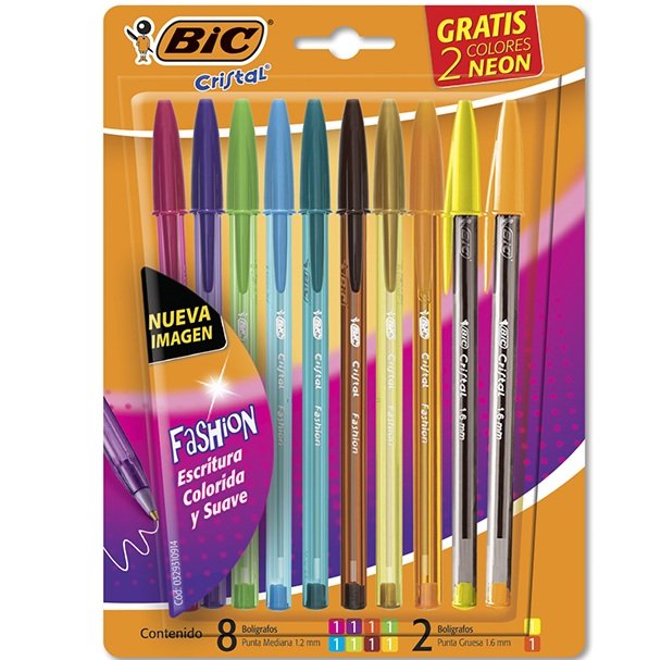 Lapiceras de Color Bic Fashion x 10 (2 Flúo incluidas)