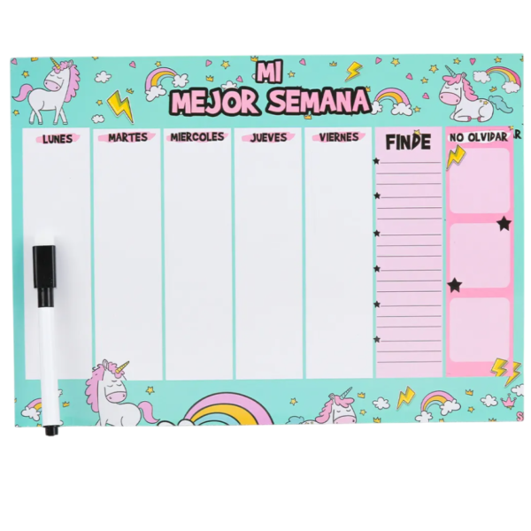 Pizarras Planner A4 "PLANIFICADOR SEMANAL" p/ heladera con imán + Marcad0r + B0rrador