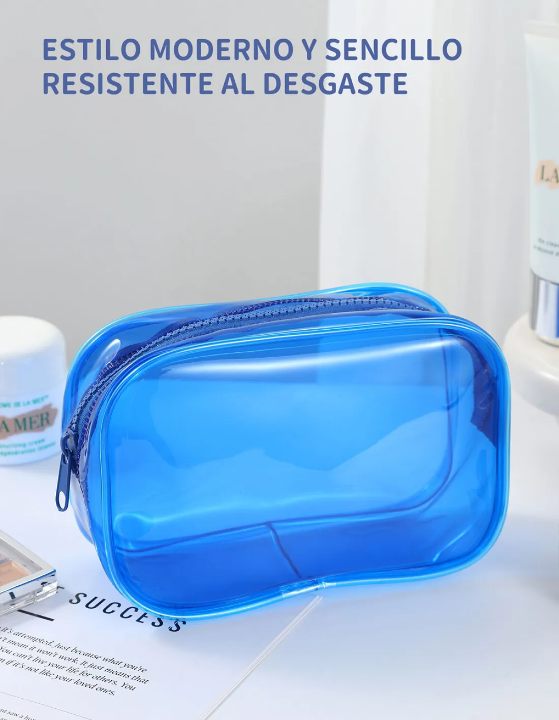 Cartucheras "Transparente Azul" PVC translucido con cierre colores