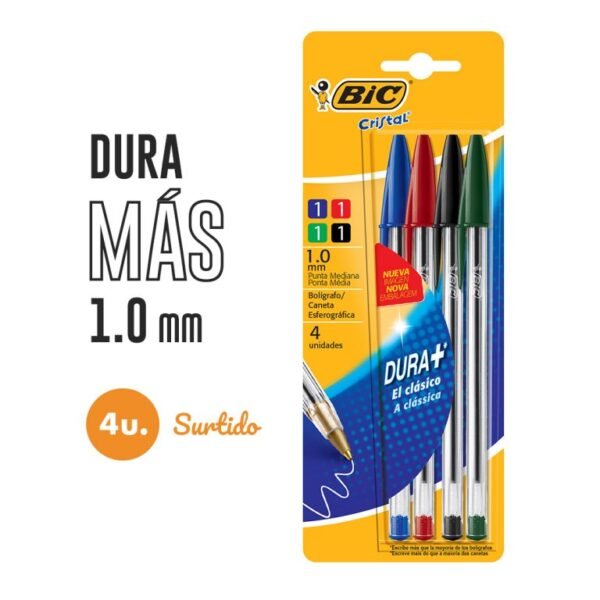 Lapiceras Bic Cristal x 4 (Trazo Medio)